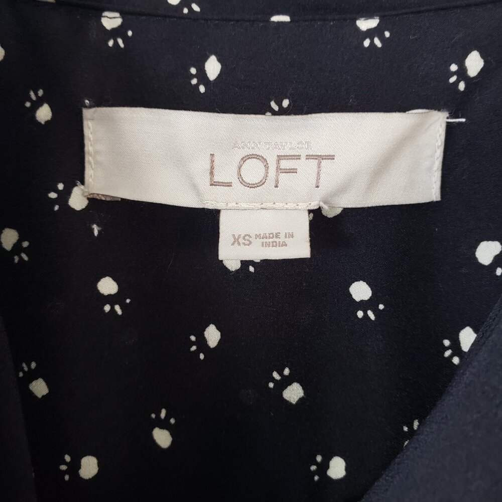 Loft Black & White Pawprint Tie Neck Dress - Picture 4 of 6